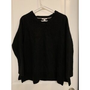 Isaac Mizrahi Cashmere Sweater Women's Large Black V Neck Side Slit Long Sleeve